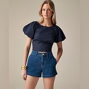 J. Crew Navy Puff Sleeve Top